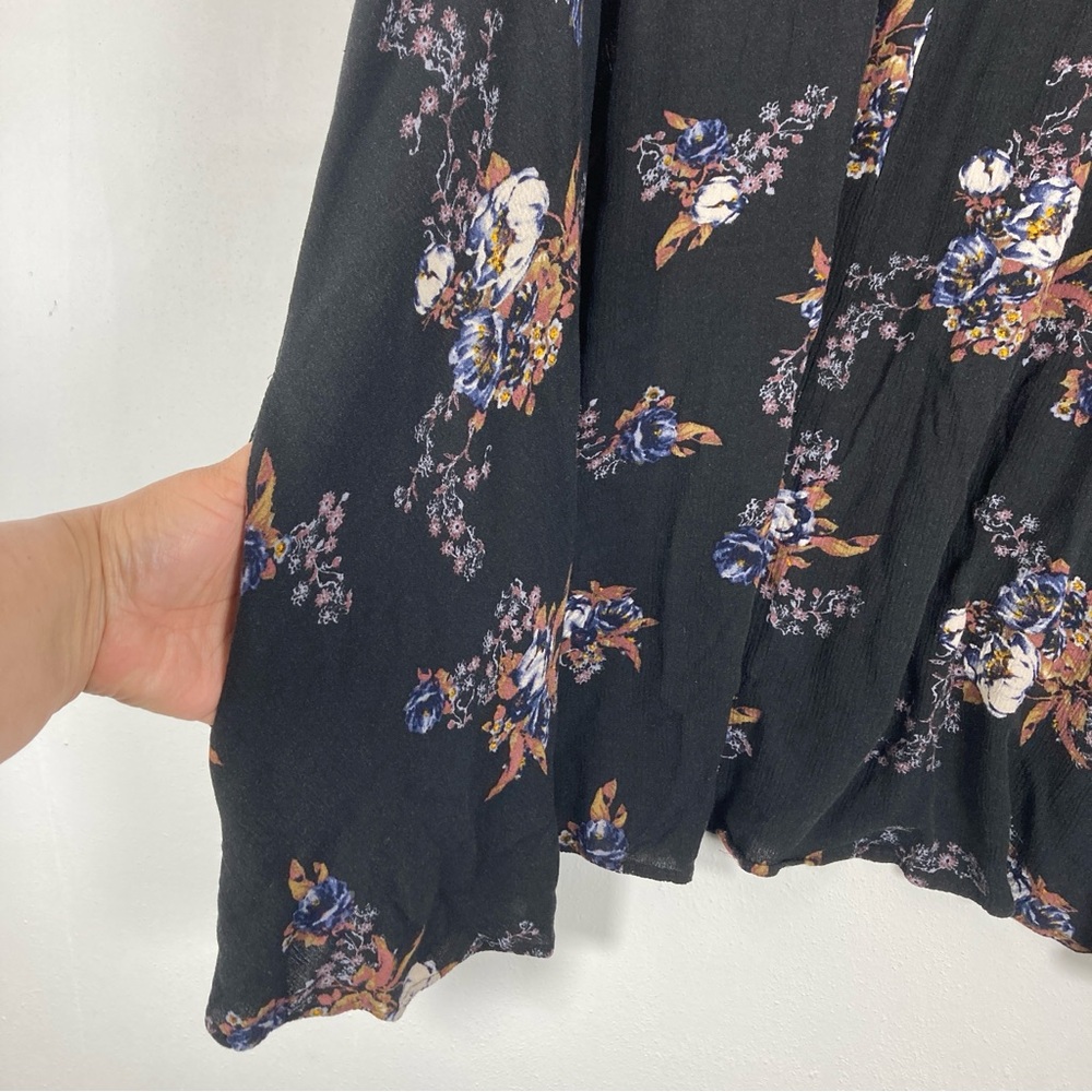 Free People Mini Dress Womens M Black Sleeveles Trapeze Floral Swing Boho - Picture 6 of 14